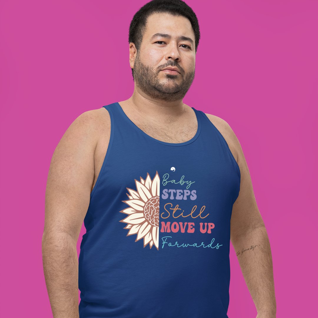 Unisex Jersey Tank Baby Steps Still Move Up Forwards