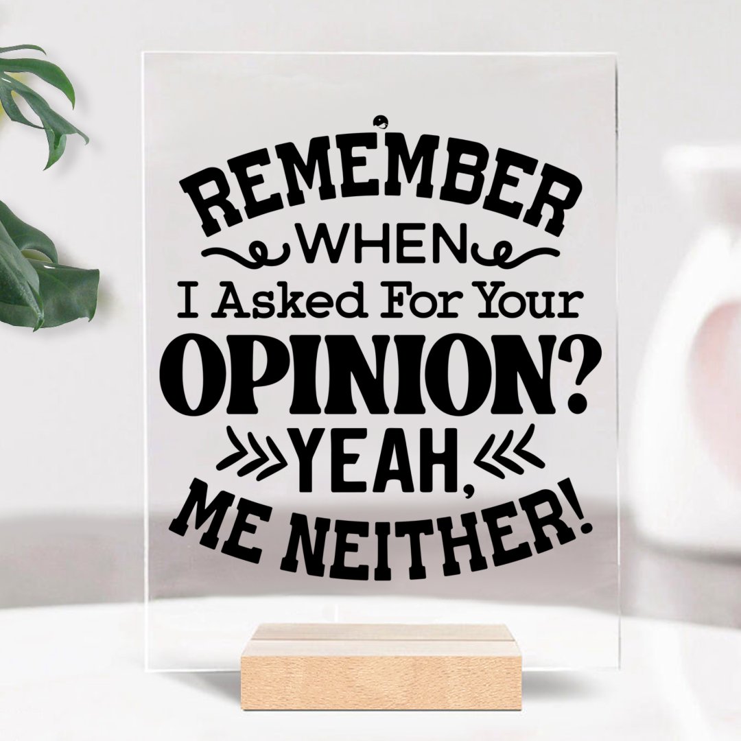 Glass Acrylic Remember When I Asked For Your Opinion Yeah, Me Neither!
