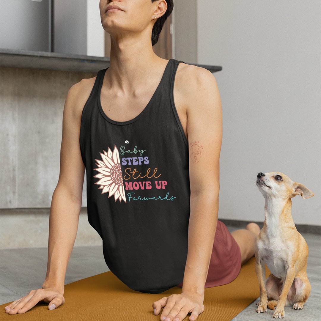 Unisex Jersey Tank Baby Steps Still Move Up Forwards
