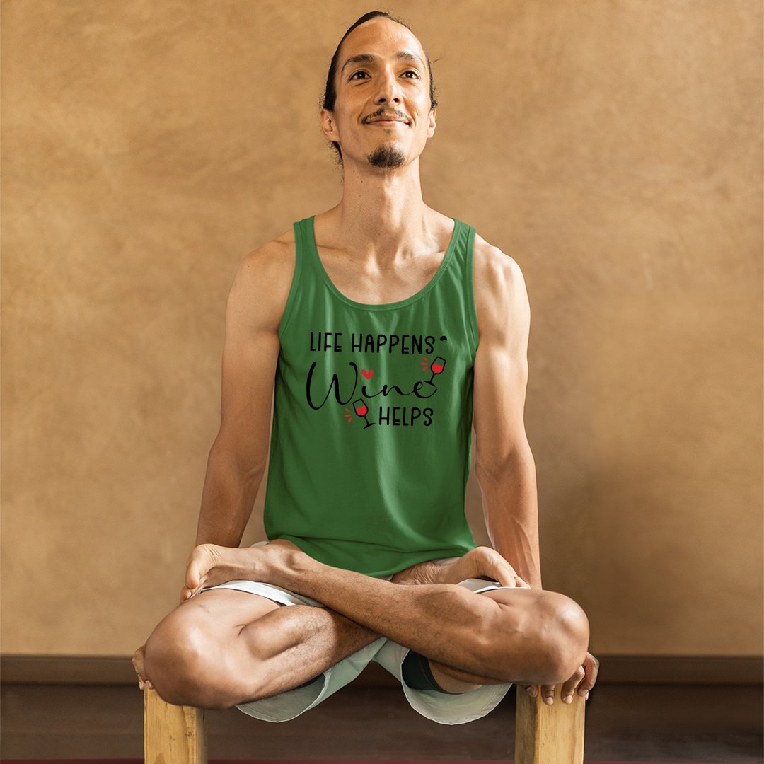 Unisex Jersey Tank Life Happens Wine Helps