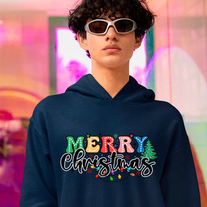 Hoodie Unisex Merry Christmas Retro Christmas Doodle Dots