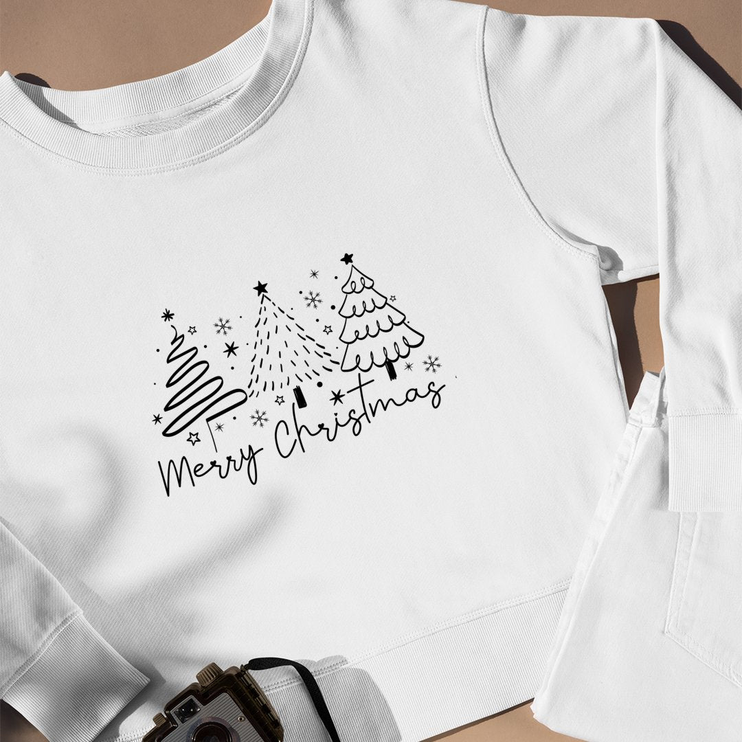 Sweatshirt Unisex Merry Christmas Christmas Tree Hand Drawn