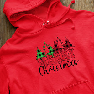 Hoodie Unisex Merry Christmas Checkered Pattern