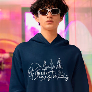 Hoodie Unisex Merry Christmas Tree Line Christmas