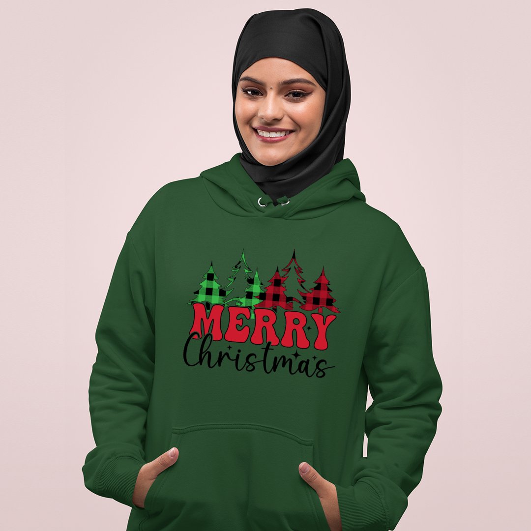 Hoodie Unisex Merry Christmas Checkered Pattern