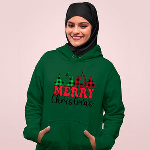 Hoodie Unisex Merry Christmas Checkered Pattern