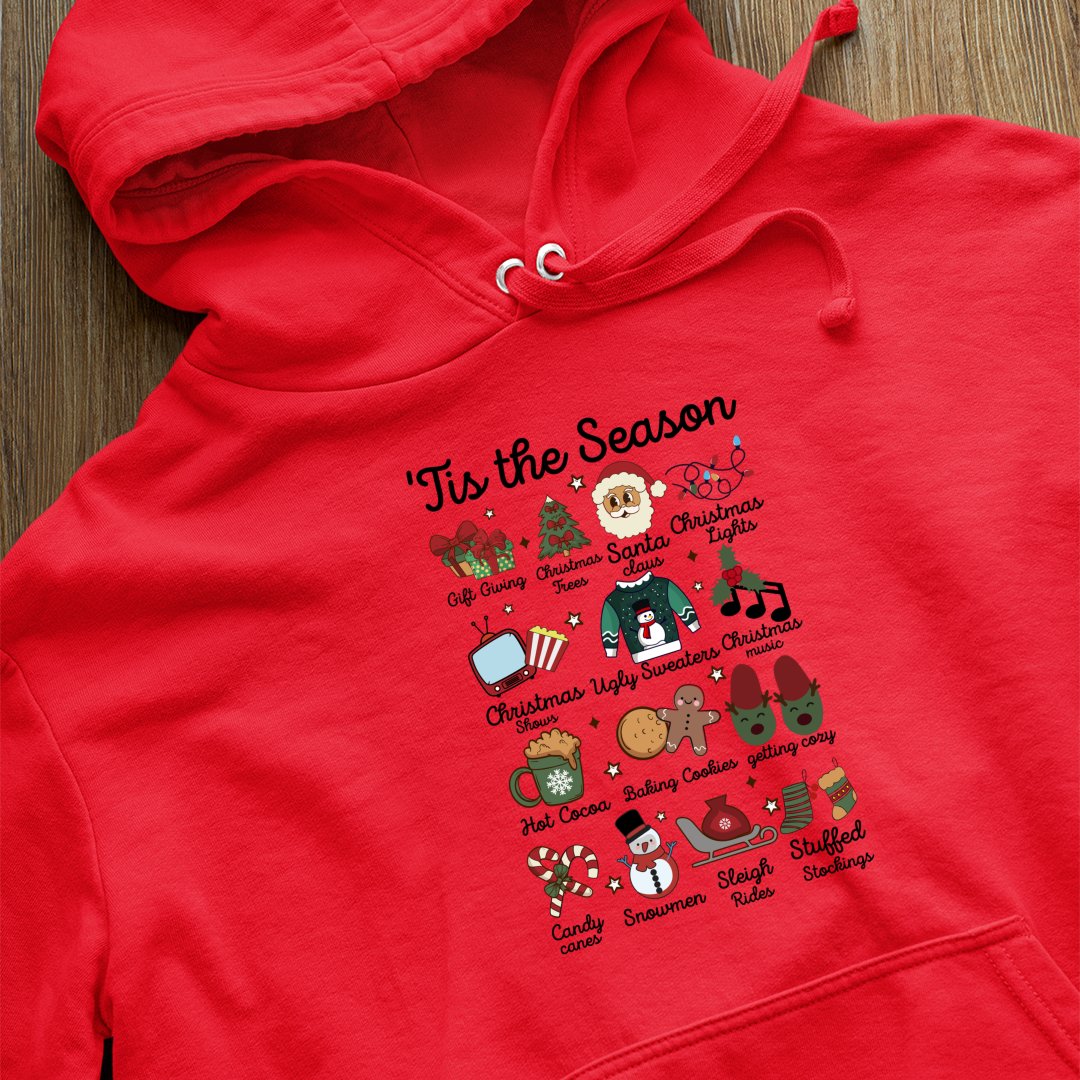 Hoodie Unisex Tis the Season Shirt Funny Southern Retro Christmas Tee Groovy Santa Tree Cocoa Elements