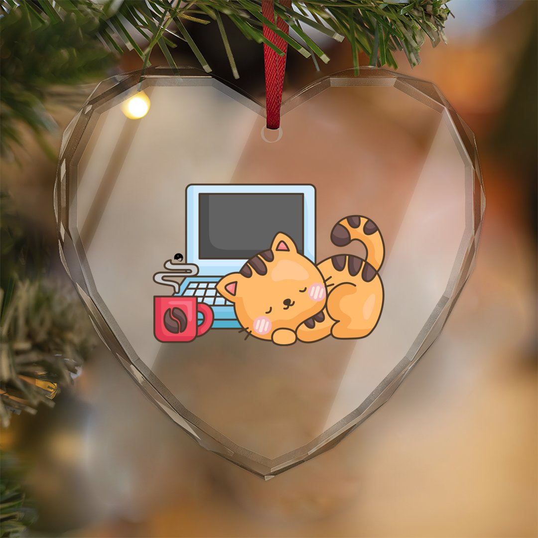 Crystal Glass Ornament Coffee Break Cat Nap