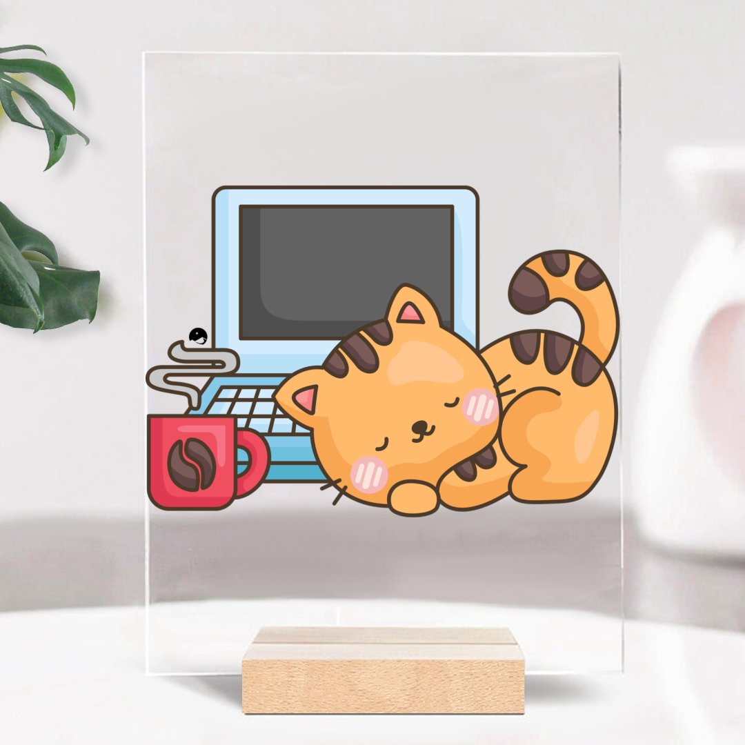 Glass Acrylic Coffee Break Cat Nap