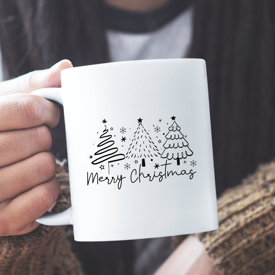 Mug Merry Christmas Christmas Tree Hand Drawn