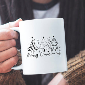 Mug Merry Christmas Christmas Tree Hand Drawn