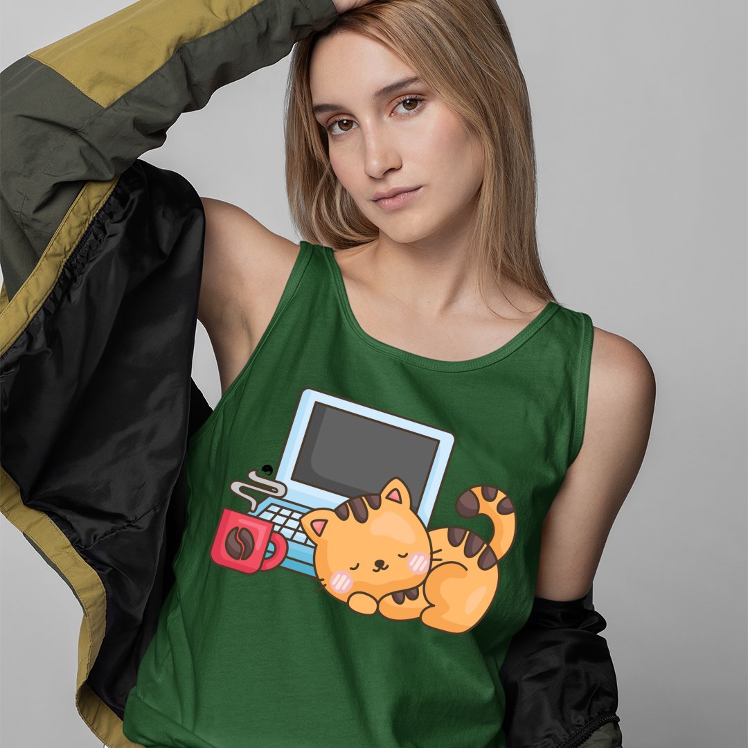 Unisex Jersey Tank Coffee Break Cat Nap