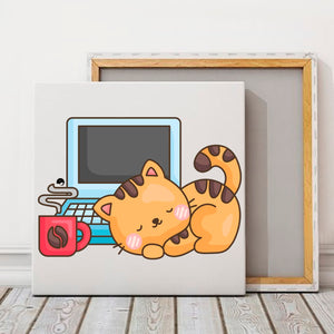 Square Stretched Canvas Coffee Break Cat Nap