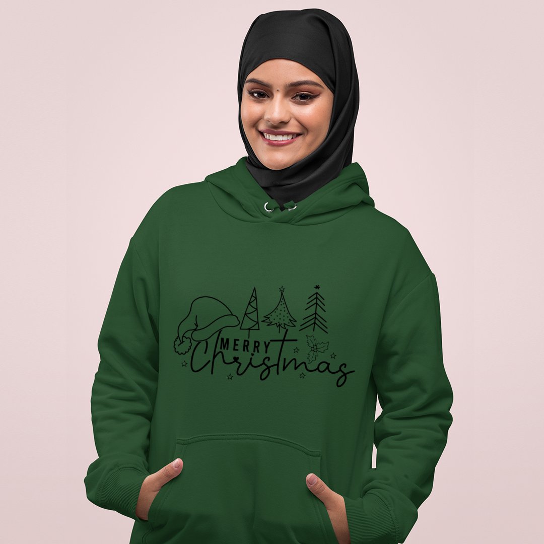 Hoodie Unisex Merry Christmas Tree Line Christmas