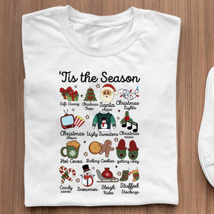 T-Shirt Tis the Season Shirt Funny Southern Retro Christmas Tee Groovy Santa Tree Cocoa Elements