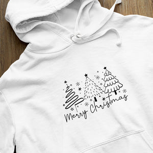 Hoodie Unisex Merry Christmas Christmas Tree Hand Drawn