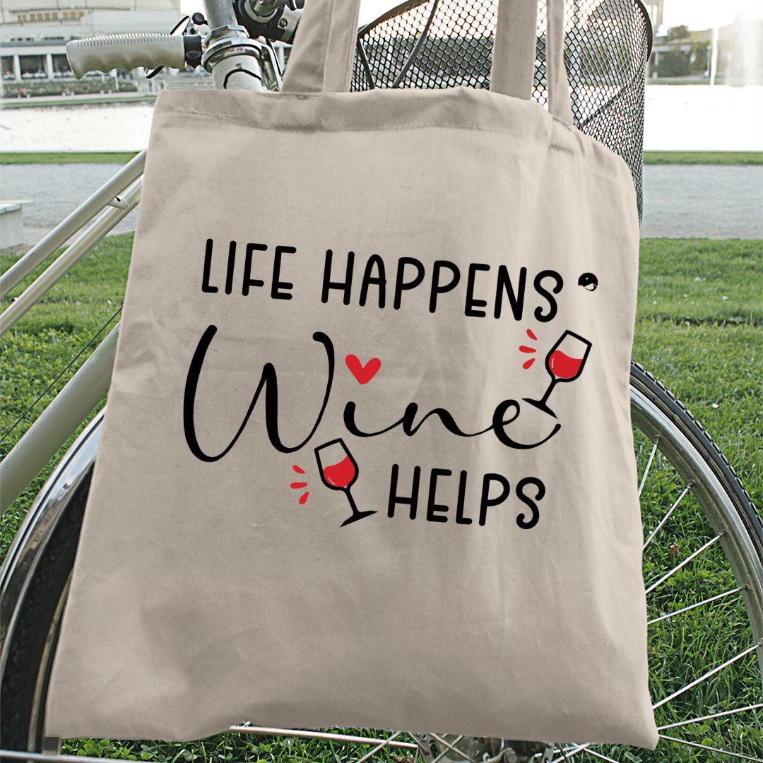 Tote Bag Life Happens Wine Helps