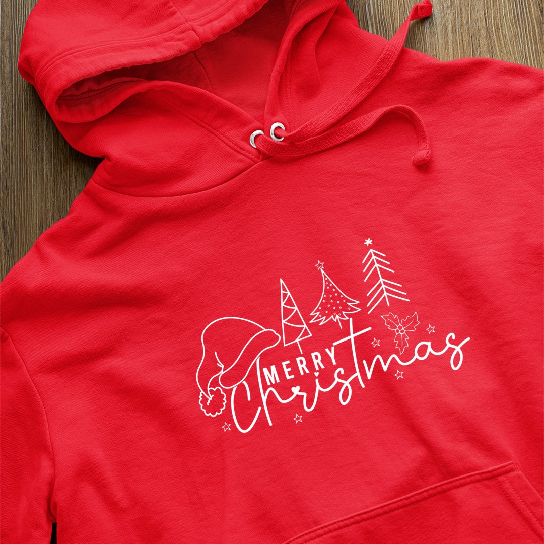 Hoodie Unisex Merry Christmas Tree Line Christmas