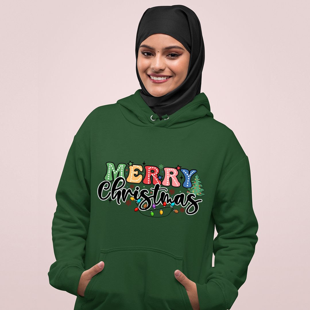 Hoodie Unisex Merry Christmas Retro Christmas Doodle Dots