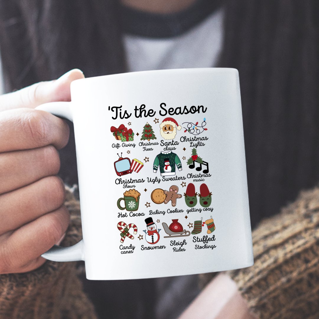 Mug Tis the Season Shirt Funny Southern Retro Christmas Tee Groovy Santa Tree Cocoa Elements